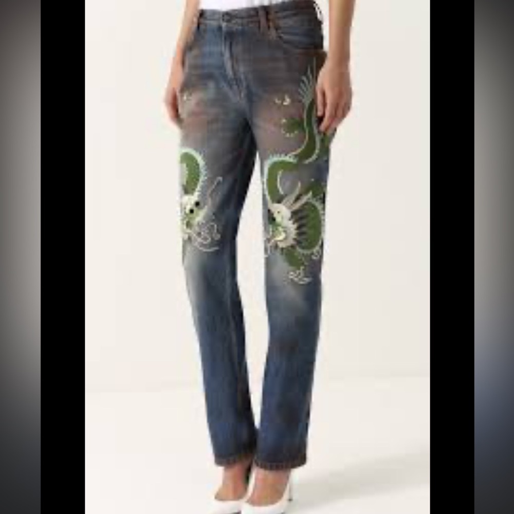 Gucci embroidered dragon denim jeans - Picture 3 of 10